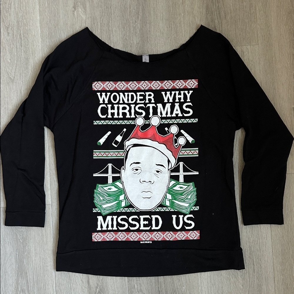 Next Level Apparel Black Festive Notorious BIG Graphic Sweatshirt size small